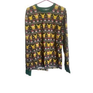 Pokemon Adult Green Pikachu Holiday Crew Neck Long Sleeve Top Size XL